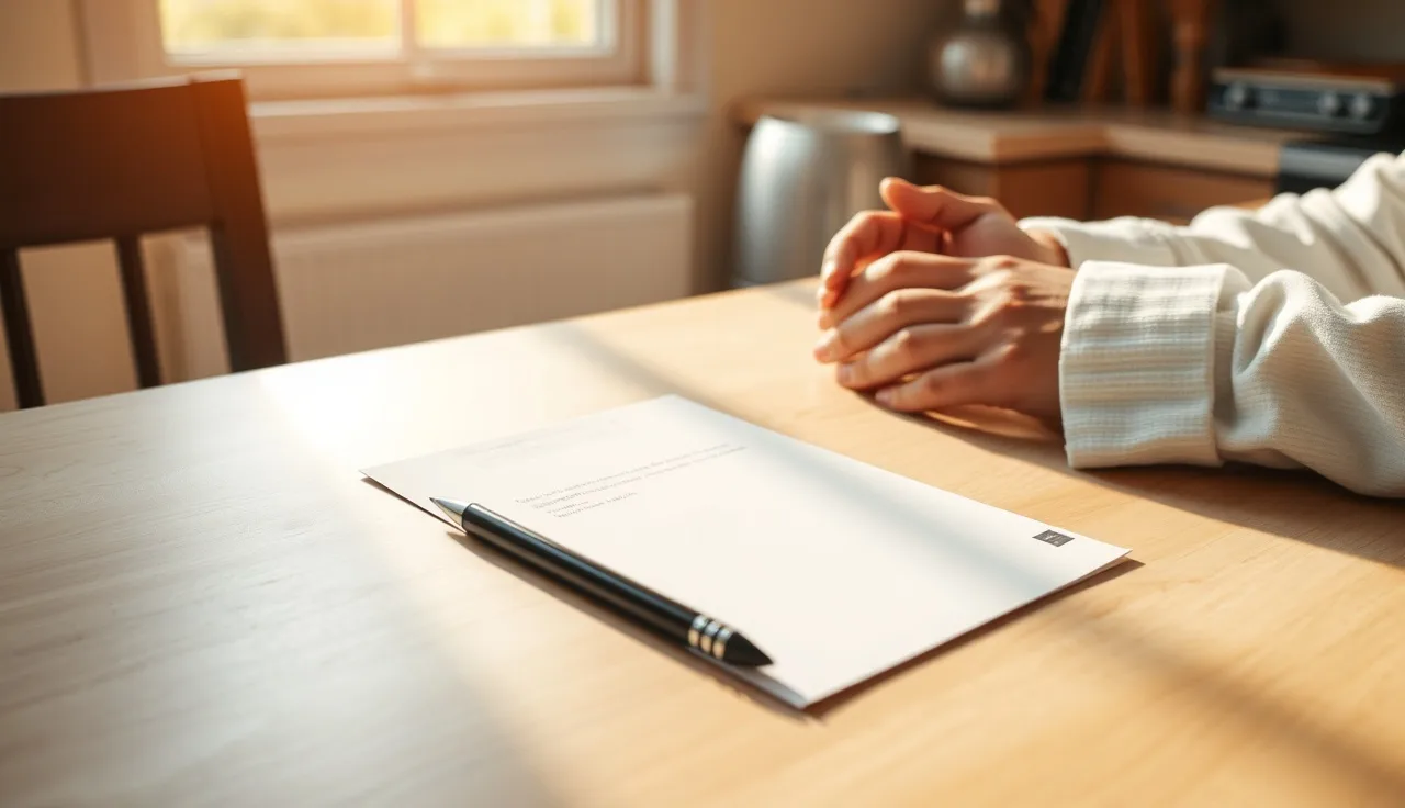 Certified mail envelope on a kitchen table during a property tax contract cancellation
