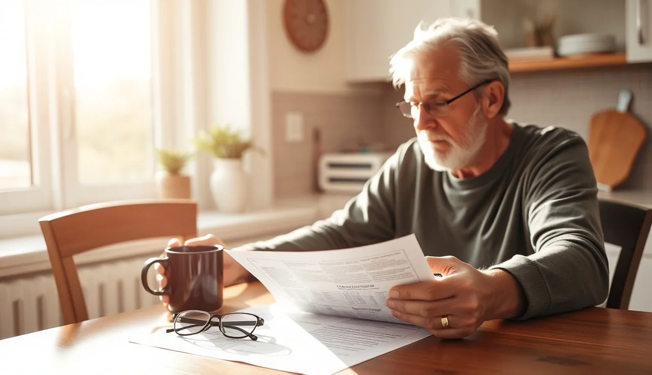 Homeowner reviewing property assessment paperwork at a kitchen table