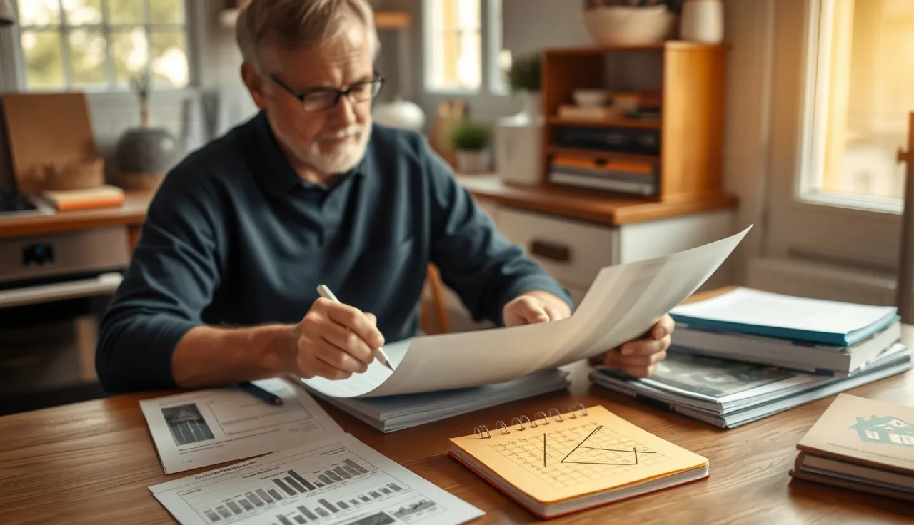 Homeowner reviewing property tax assessment documents at a kitchen table