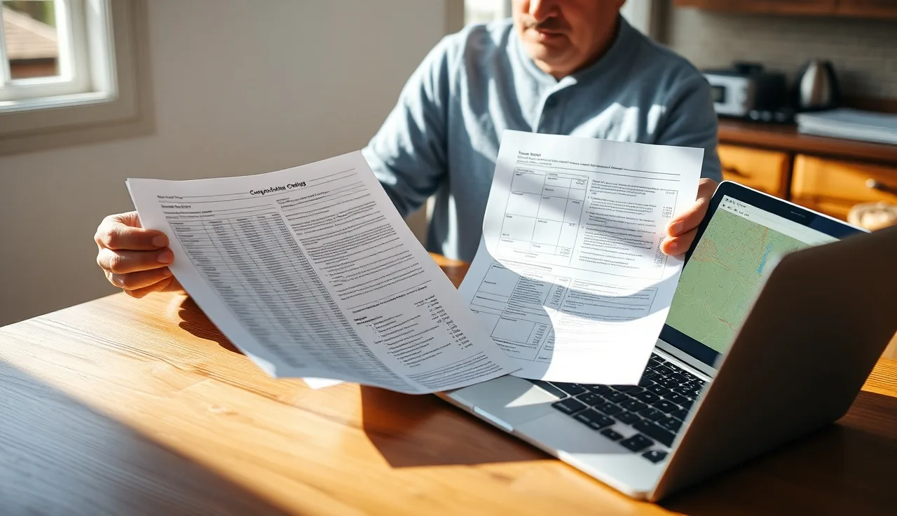 Homeowner reviewing a comparable sales comparison chart at a kitchen table