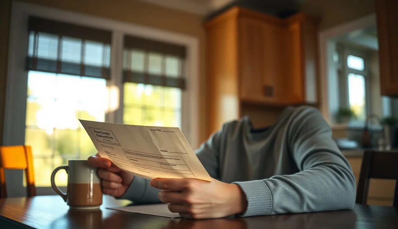 Homeowner reviewing two property assessment notices at kitchen table