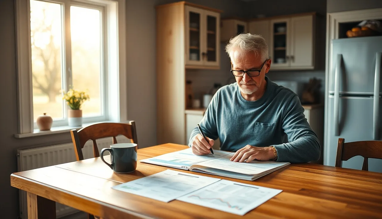 Homeowner reviewing property tax appeal documents at a kitchen table