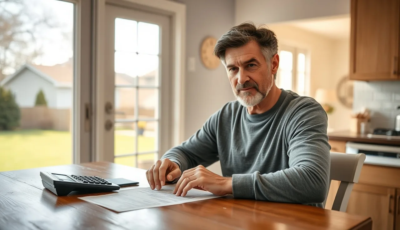Homeowner reviewing property tax documents at kitchen table to decide on appeal
