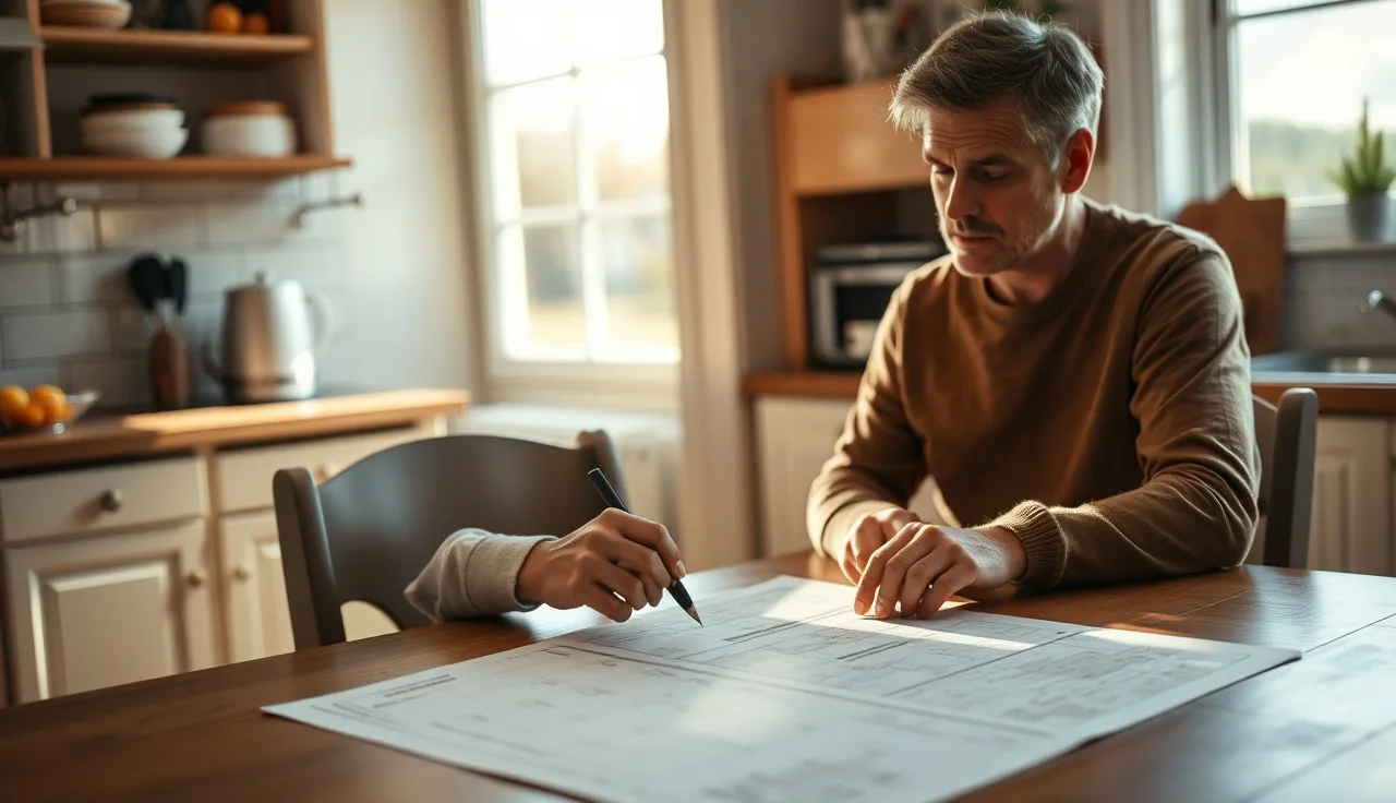 Homeowner reviewing property assessment documents at a kitchen table