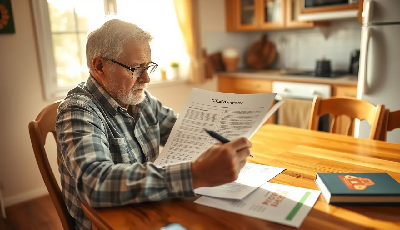 Homeowner reviewing property tax appeal documents at a kitchen table in morning light