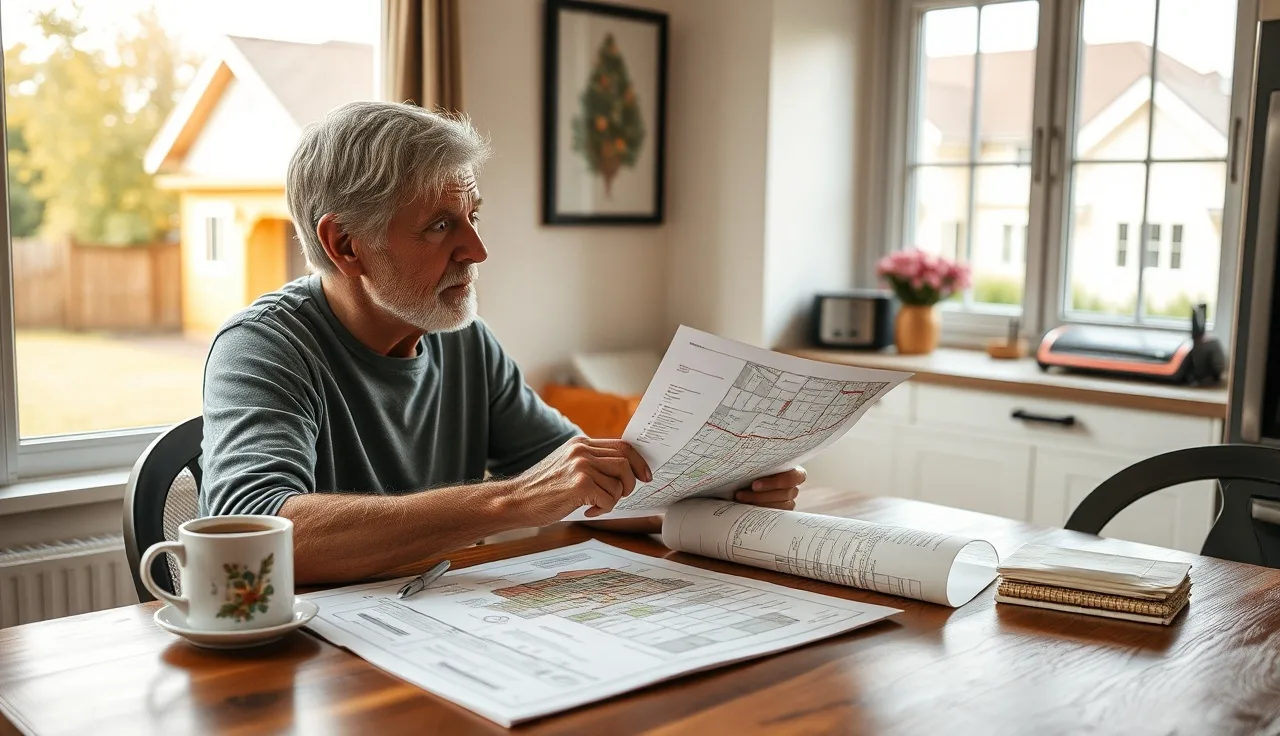 Homeowner reviewing property assessment records at kitchen table before negotiating with assessor