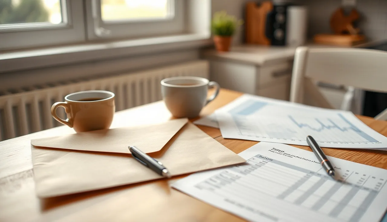 Kitchen table with printed documents and pen for filing a property tax objection