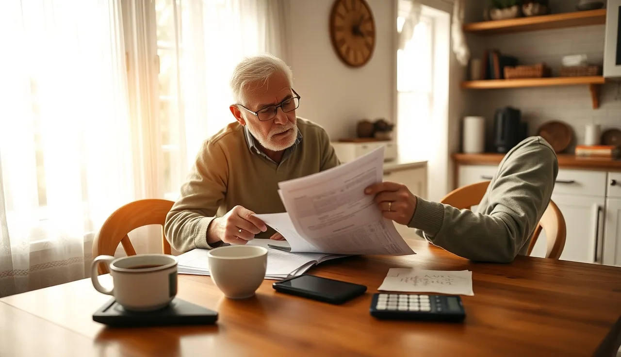 Homeowner reviewing property assessment documents at kitchen table with notes