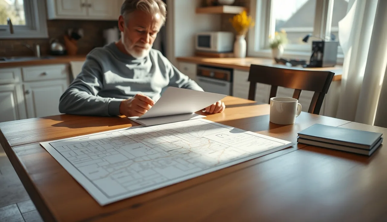 Homeowner reviewing property tax documents at kitchen table for county board appeal