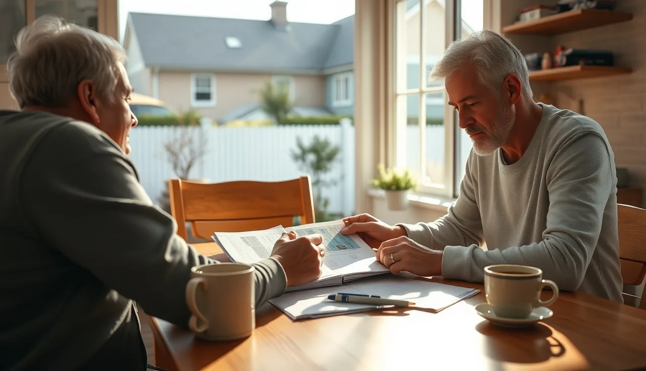 Homeowner reviewing property tax assessment documents at kitchen table