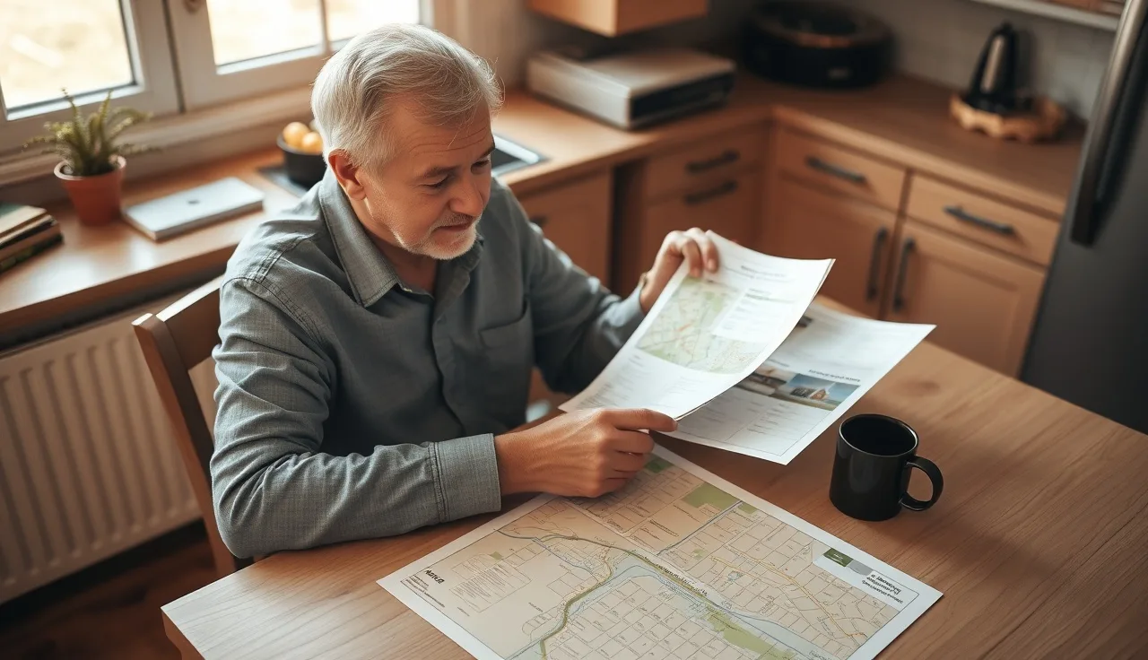 Homeowner reviewing property tax appeal documents at a kitchen table