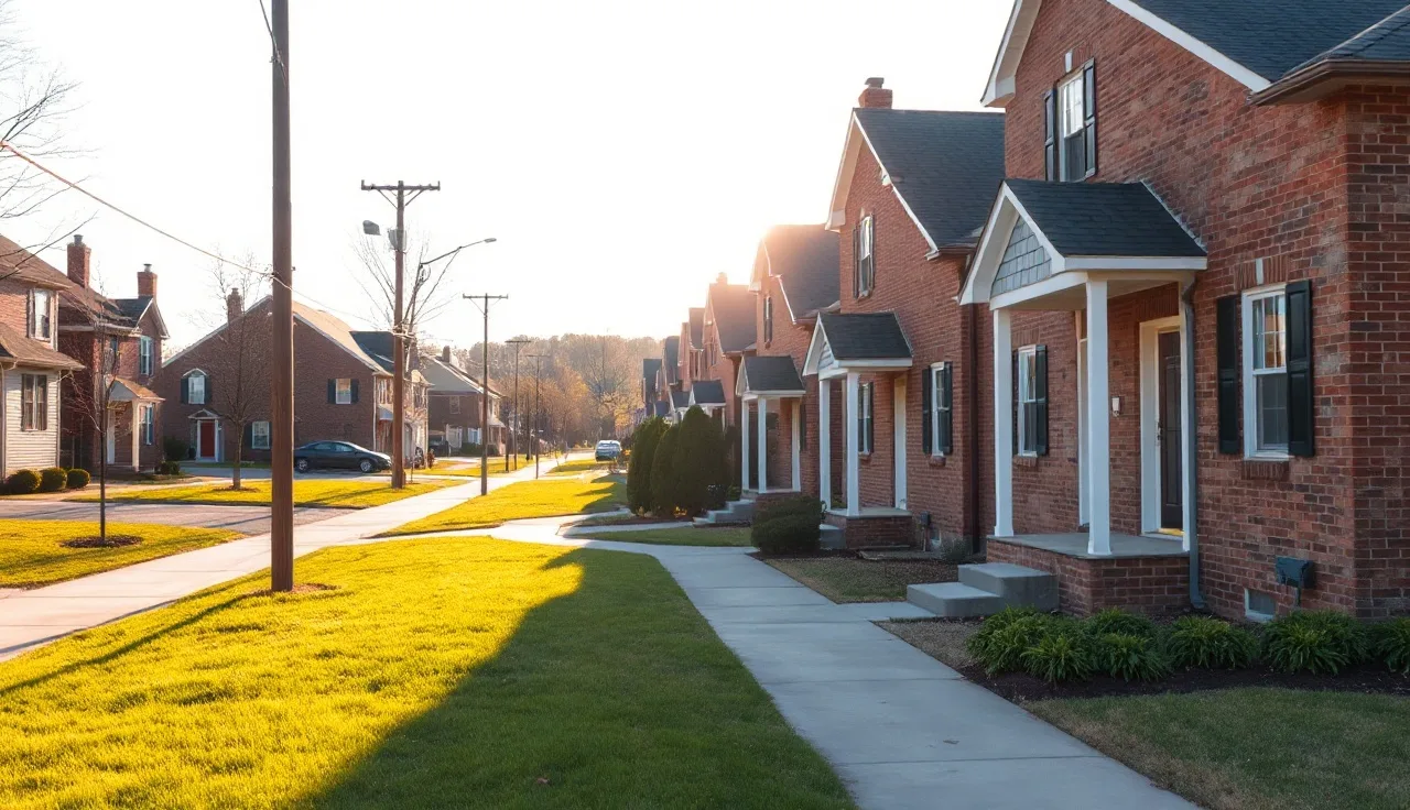 Suburban brick homes on a quiet Paulding County street in morning light