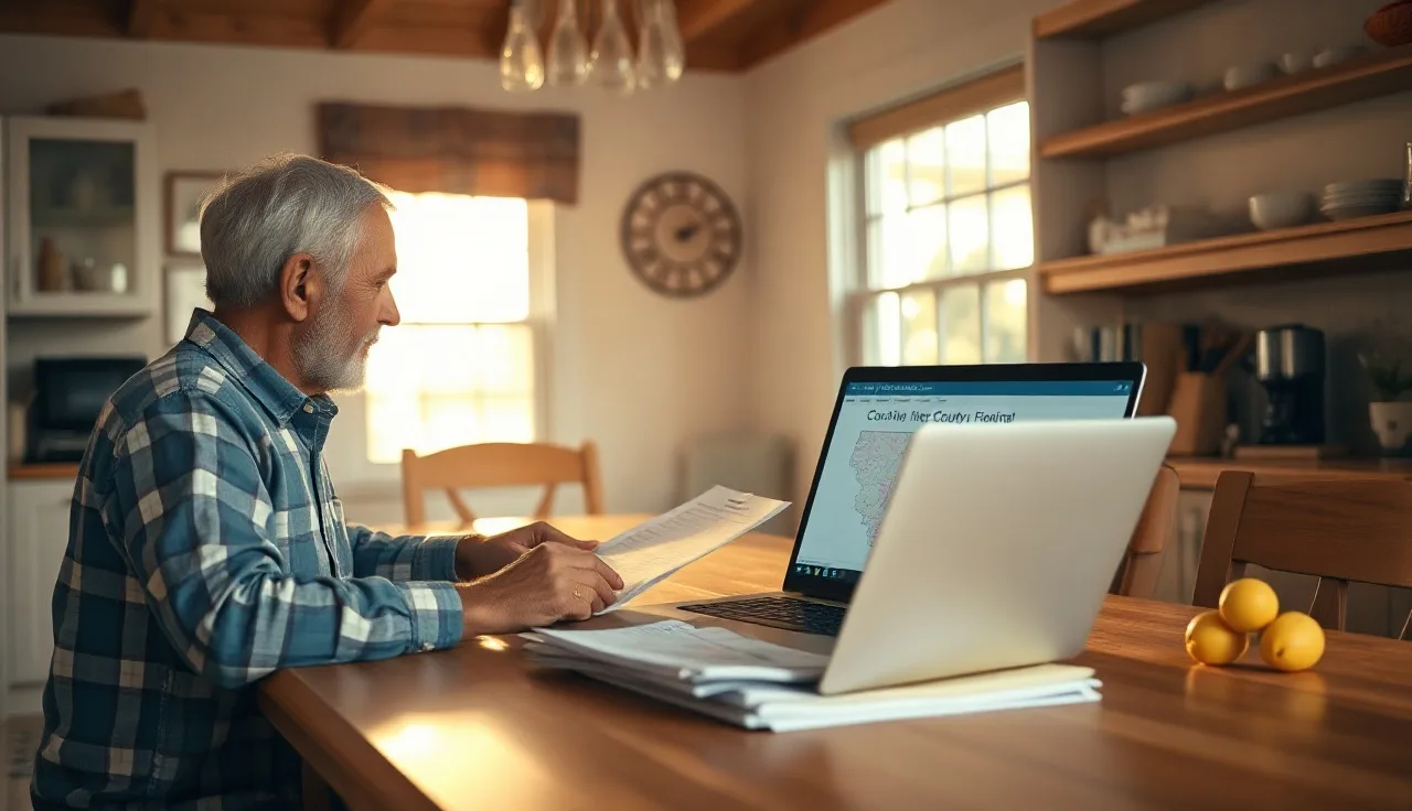 Homeowner reviewing property tax assessment documents at a kitchen table
