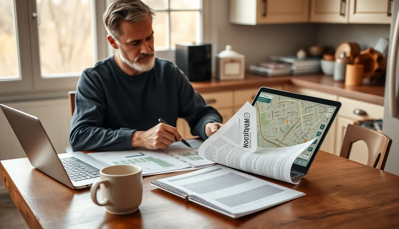 Homeowner reviewing property tax documents at kitchen table for DIY appeal