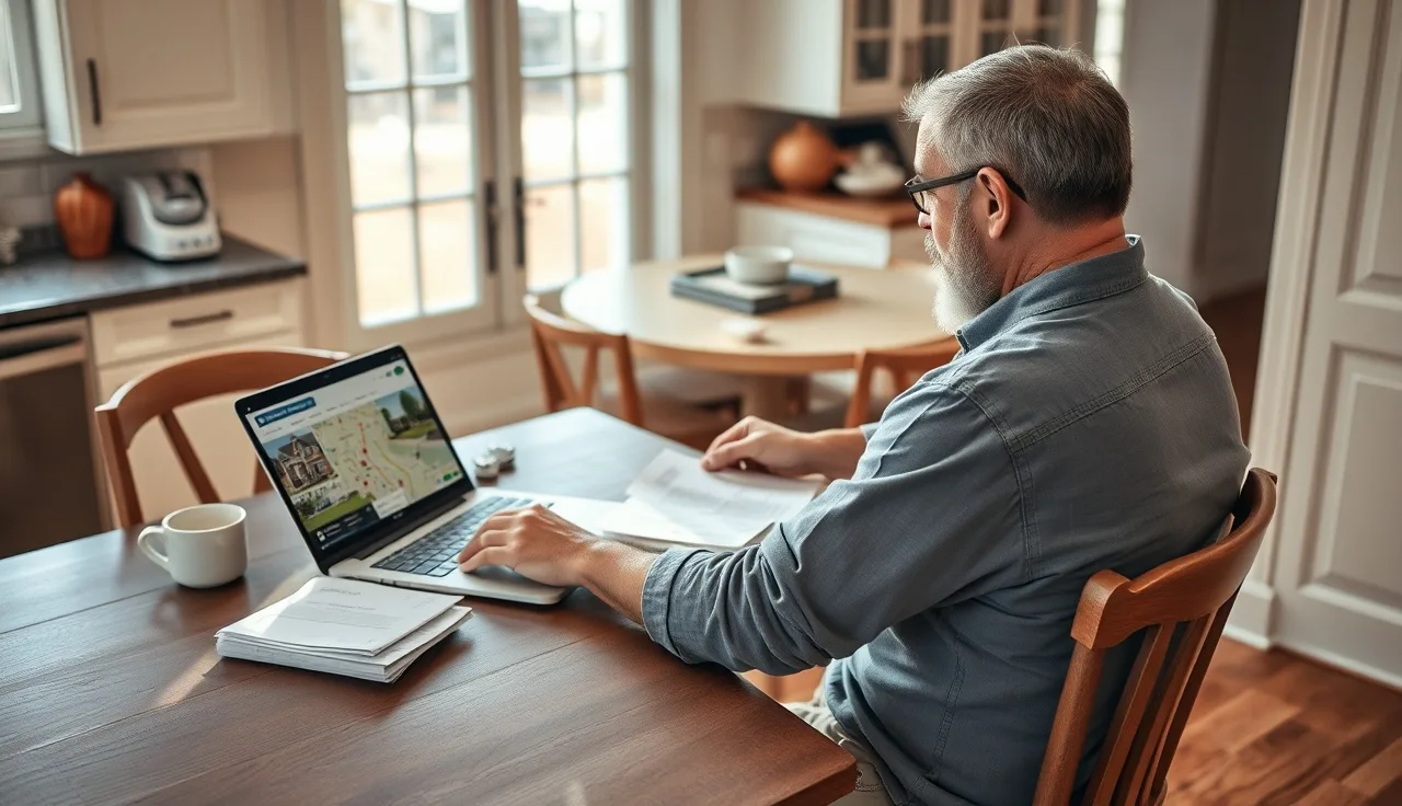 Homeowner reviewing property assessment documents and comparable sales at kitchen table
