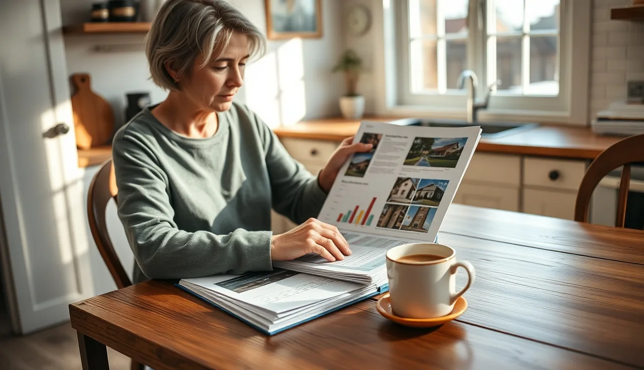 Homeowner organizing property tax protest evidence at a kitchen table