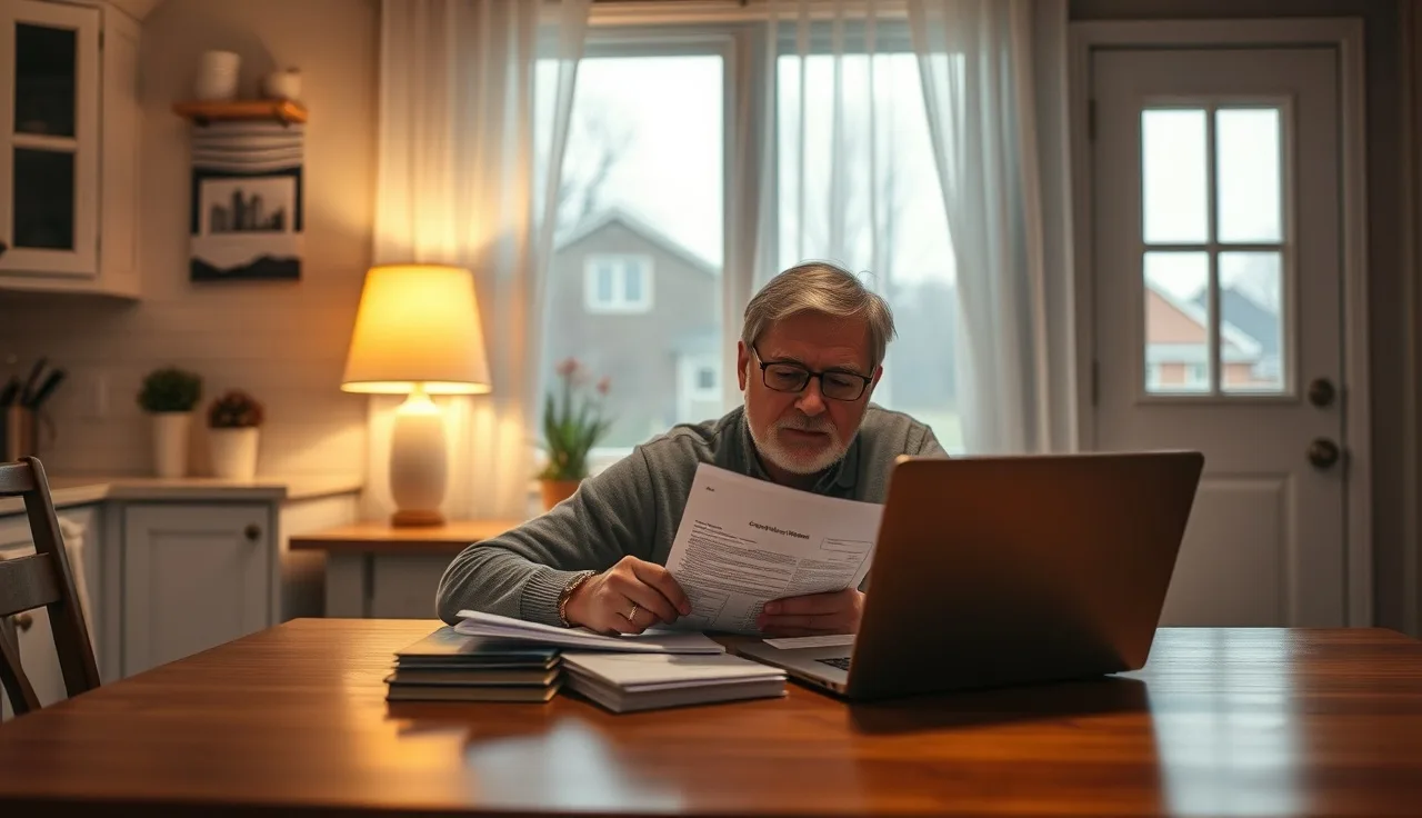Homeowner reviewing Thornton Township property tax documents at kitchen table
