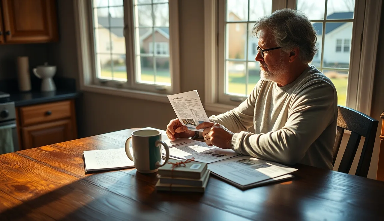 Homeowner reviewing property assessment documents at kitchen table for Virginia BOE appeal