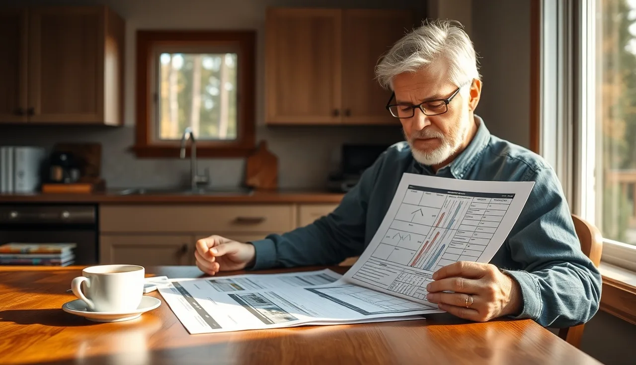 Homeowner reviewing property tax documents at a kitchen table to prepare a county appeal