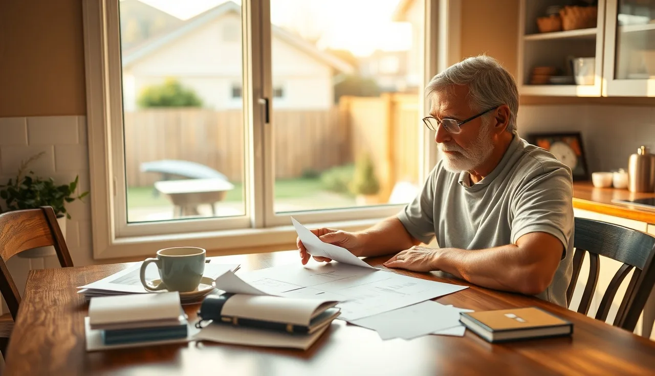 Homeowner reviewing property tax assessment documents at kitchen table