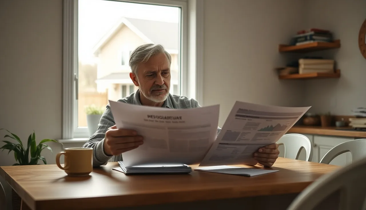 Homeowner reviewing property assessment documents at kitchen table before appeal