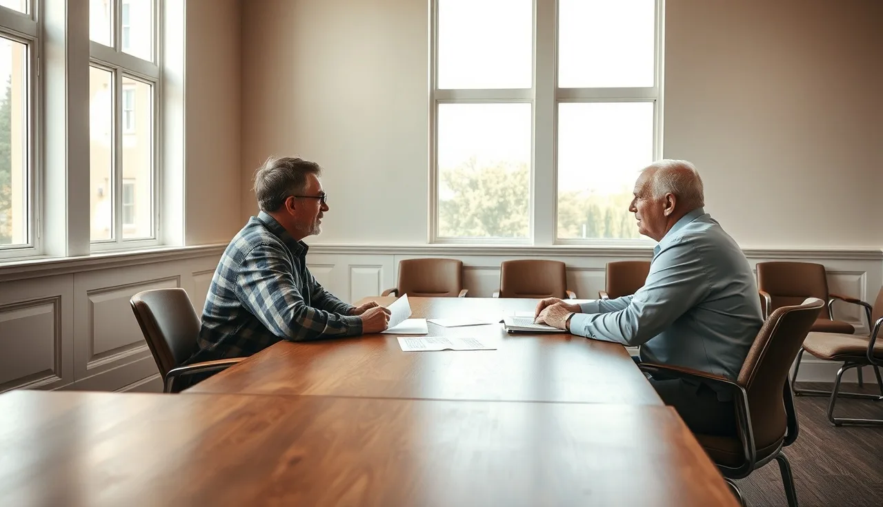 Homeowner facing assessor at a property tax appeal hearing table