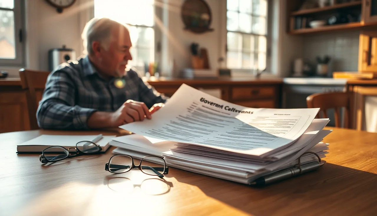 Homeowner reviewing property assessment documents at a kitchen table in morning light