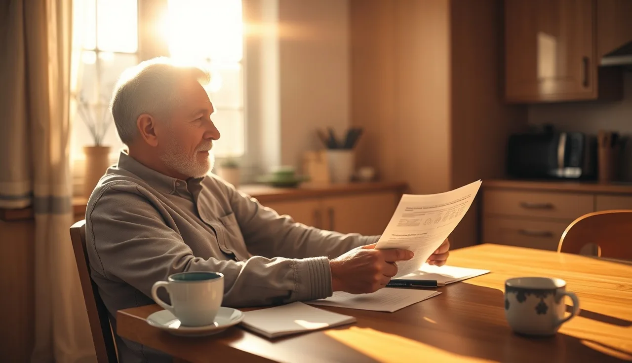 Homeowner reviewing property assessment documents at a kitchen table in morning light