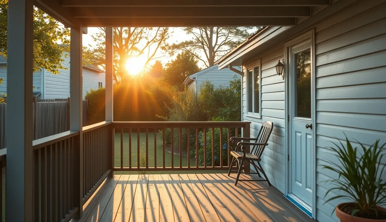 Small detached accessory dwelling unit in a residential backyard in afternoon light