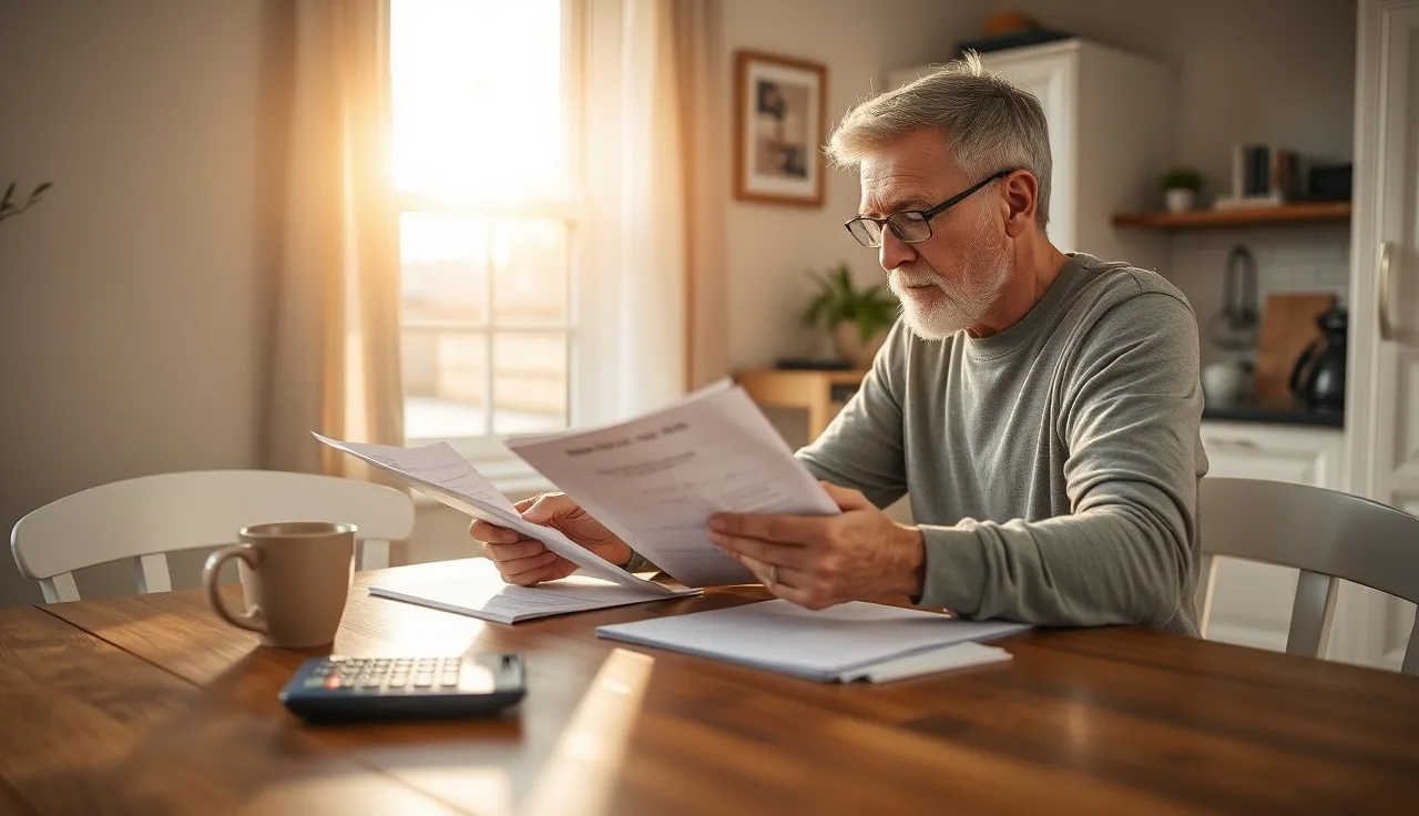 Homeowner reviewing property assessment documents at a kitchen table