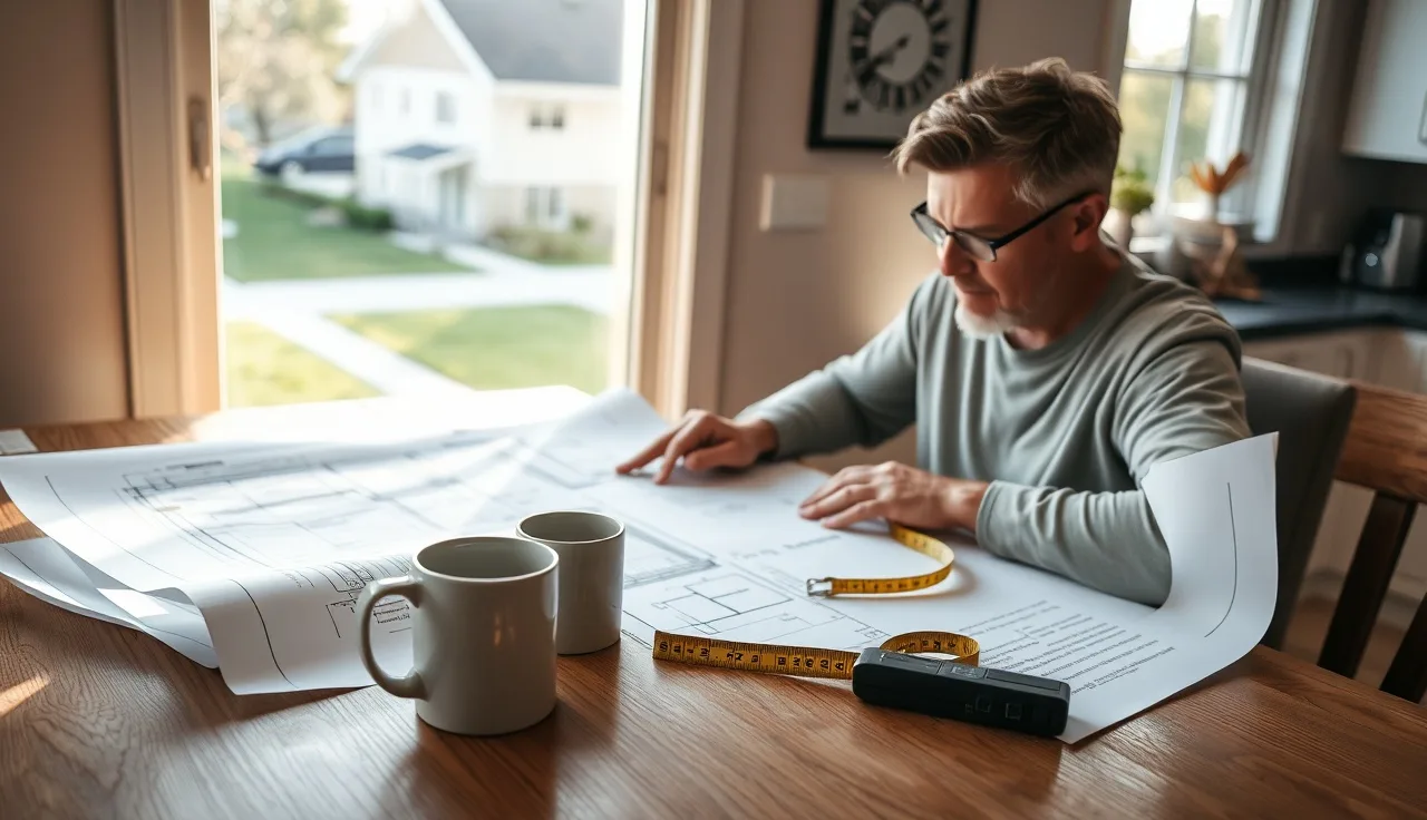 Homeowner reviewing property blueprints and measurements to dispute cost approach assessment
