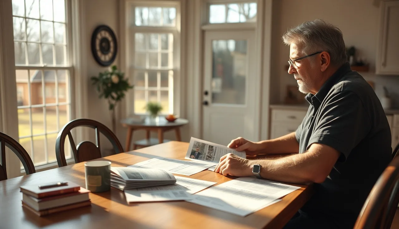 Homeowner reviewing DeKalb County property tax assessment documents at kitchen table