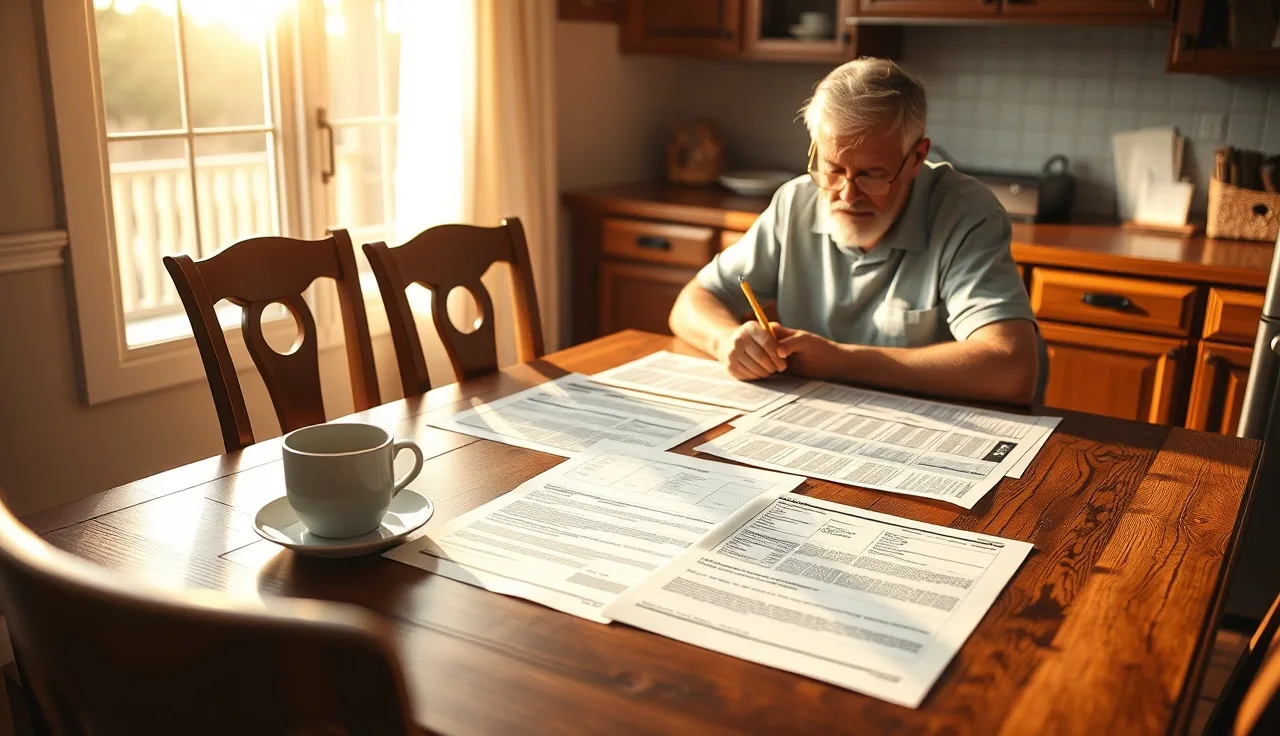 Homeowner reviewing property assessment documents at kitchen table during appeal process