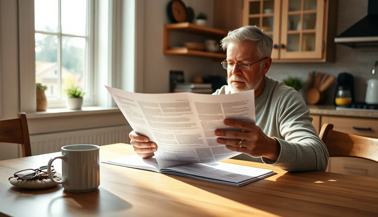 Homeowner comparing two property tax documents at a kitchen table