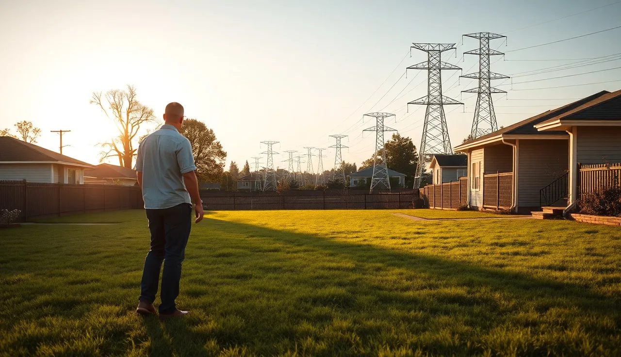 Homeowner looking at transmission line easement crossing the back of their property