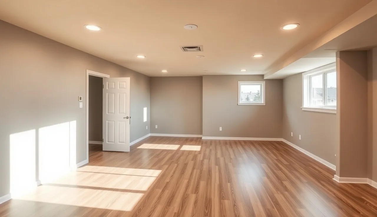 Finished basement room with drywall walls and laminate flooring showing assessed property space