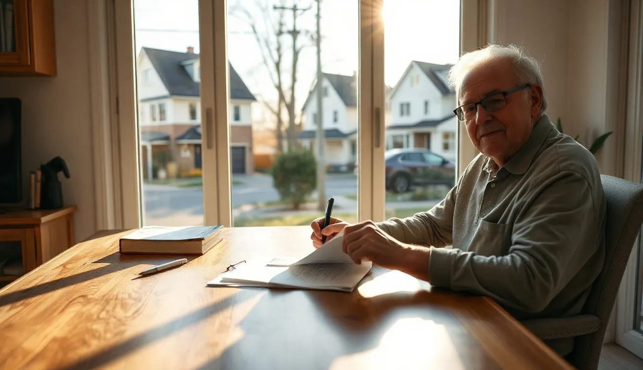 Homeowner reviewing property tax assessment documents at a kitchen table
