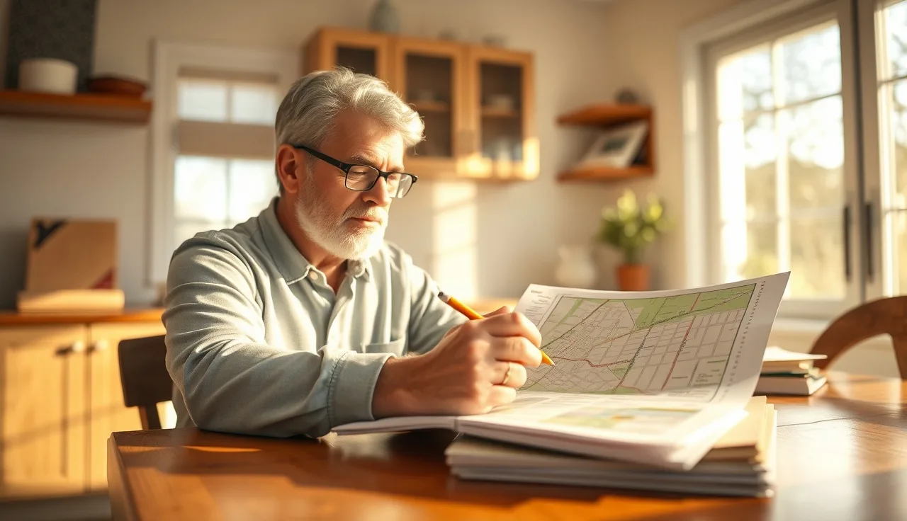 Homeowner reviewing property assessment documents at kitchen table in morning light
