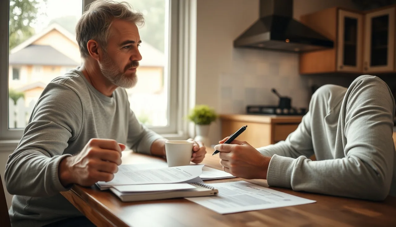 Homeowner reviewing property tax assessment documents at kitchen table