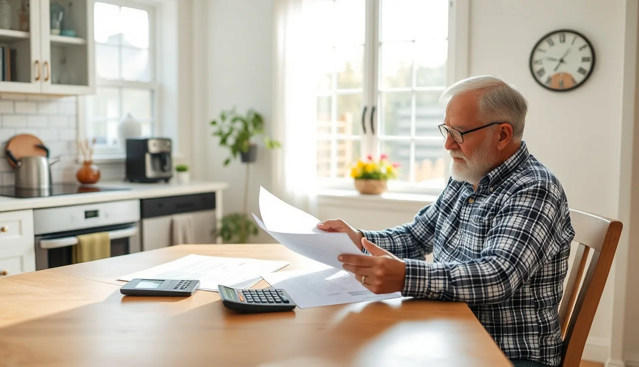 Homeowner reviewing property assessment documents at a sunlit kitchen table
