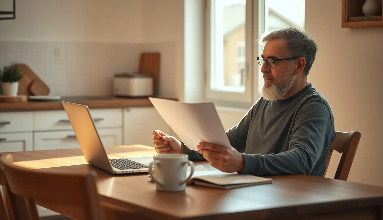 Homeowner reviewing property assessment notice at a kitchen table