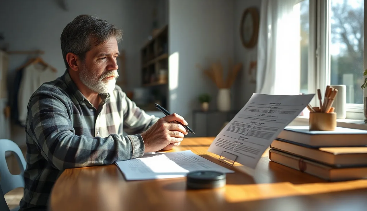 Homeowner comparing two property valuation documents at a kitchen table