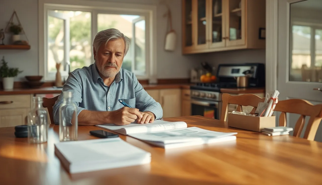 Homeowner reviewing Jacksonville property assessment documents at kitchen table