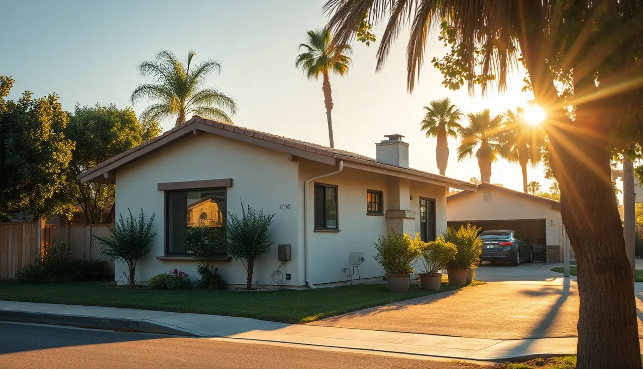 LA residential bungalow on a quiet street in early morning light
