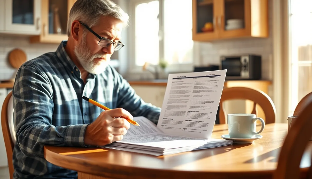 Homeowner reading a property tax assessment notice at a kitchen table