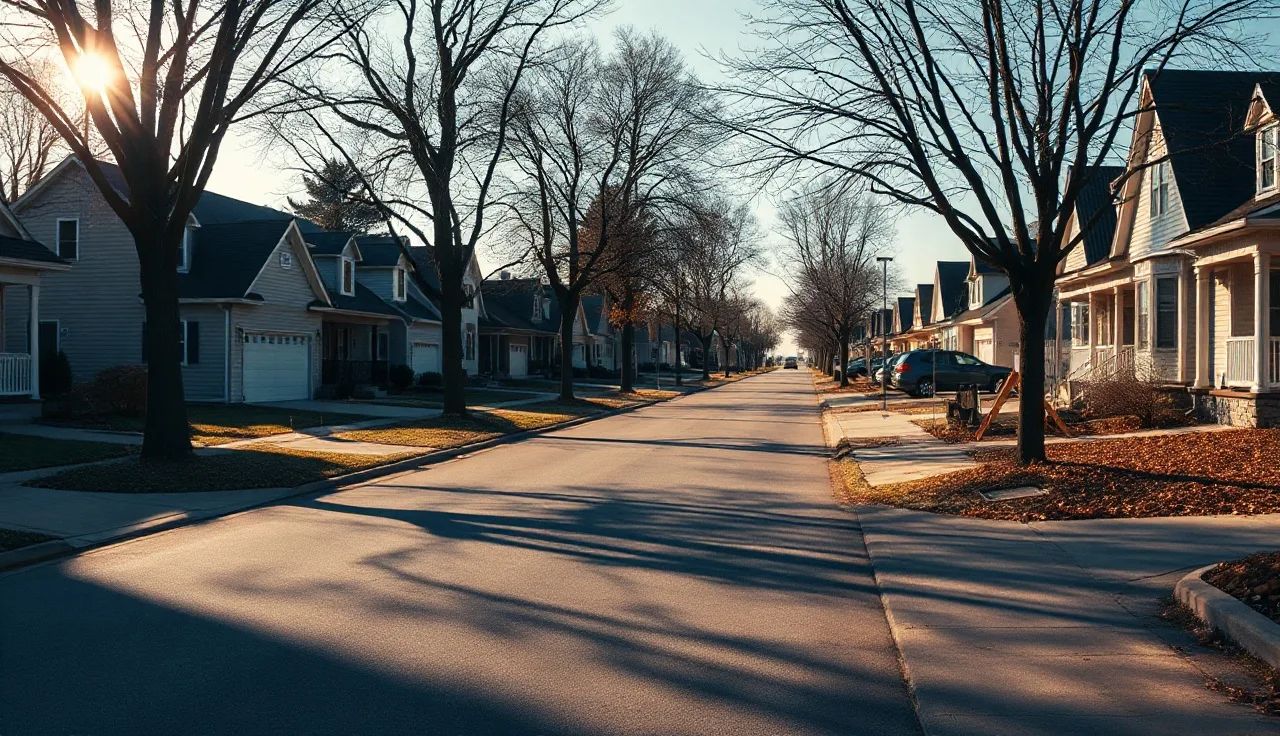 Residential street with single-family homes used for property tax lookup research