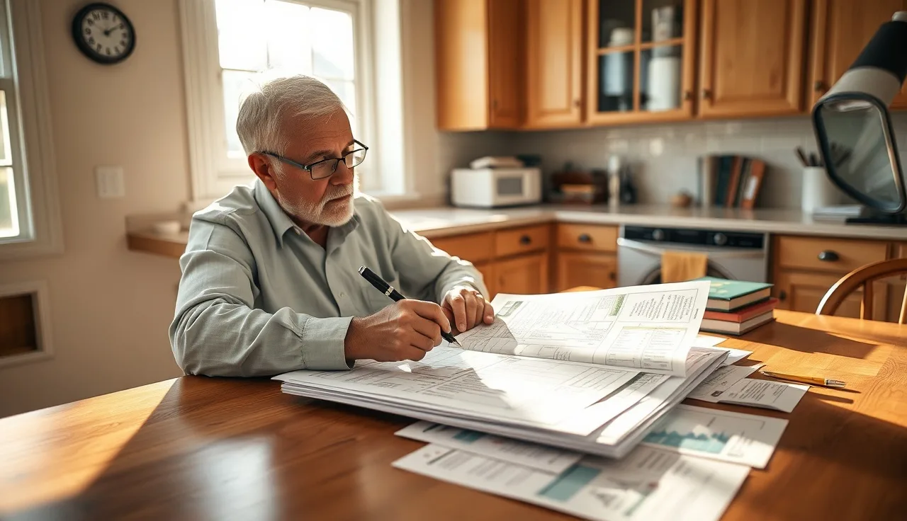 Homeowner reviewing property tax records at kitchen table before buying a home