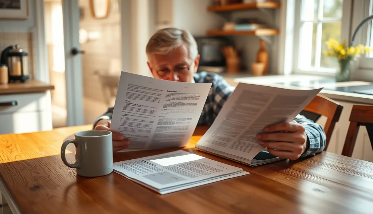 Homeowner comparing two property valuation documents at a kitchen table
