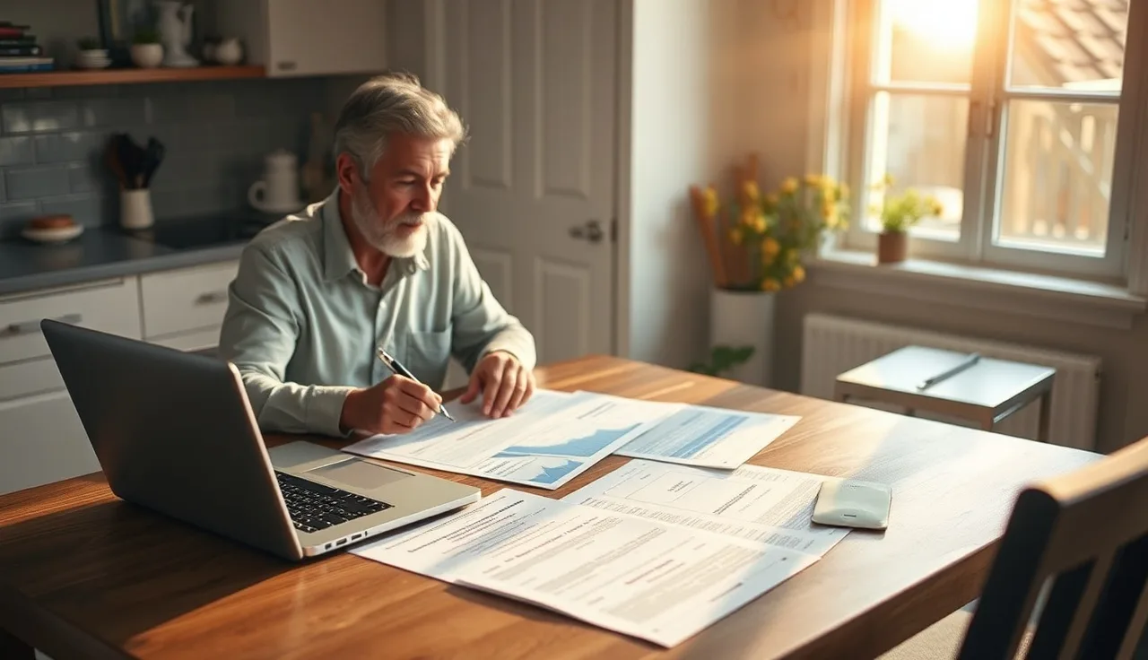 Homeowner reviewing property tax assessment documents at kitchen table