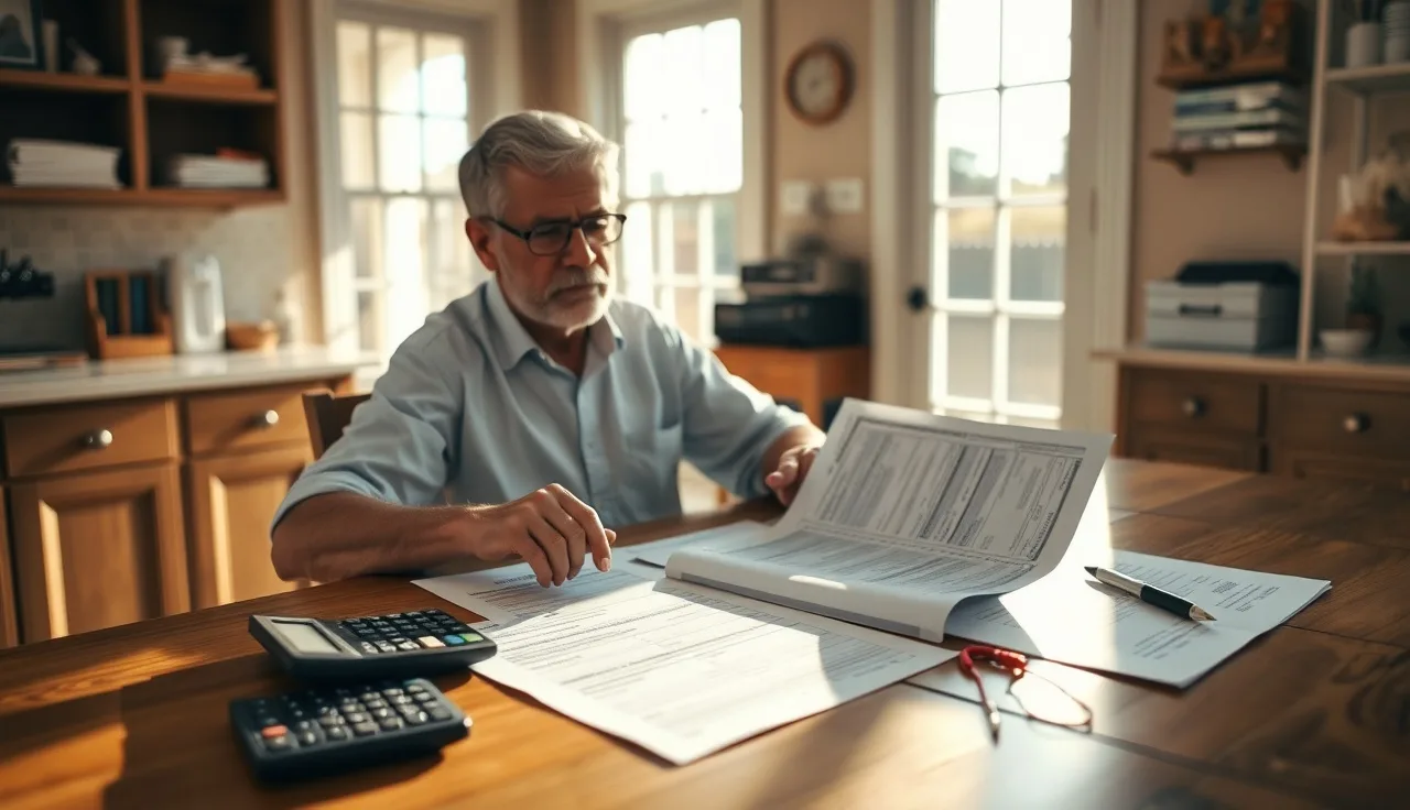 Homeowner reviewing property tax assessment documents at a kitchen table